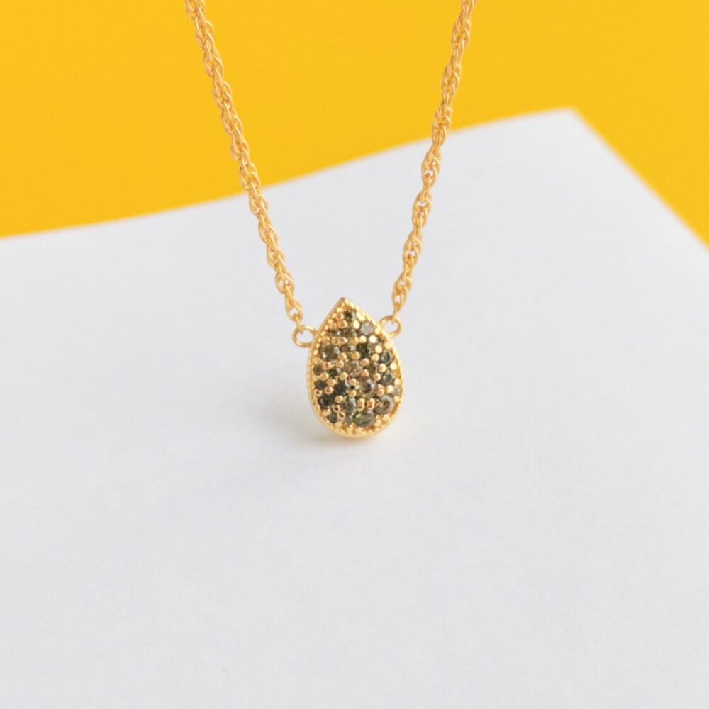 Pavé Teardrop Gold Peridot Necklace by Julie Vos